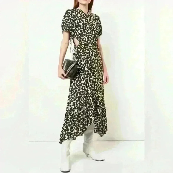 Proenza Schouler Textured Crepe Painted Dot Cinched Cut Out Dress - Picture 1 of 16